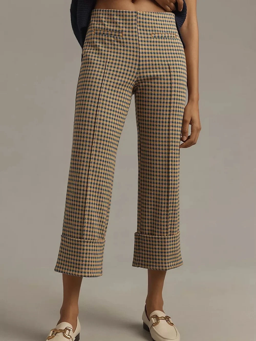 Anthropologie Maeve Houndstooth Knit Cuffed Wide Leg Crop Pants Size XS - Picture 2 of 13